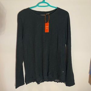 NWT Superdry Embroidered Hem Slub Long Sleeved Top
